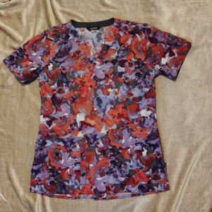 Carhartt Force Scrub Top Size XS Floral Purple/Red Print Short Sleeve